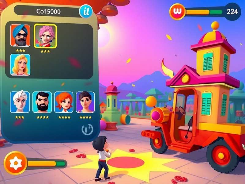Holi Blitz Rush gameplay screenshot showing colorful characters and environments